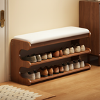Elegant Bamboo Entryway Bench With Shoe Storage & PU Leather Seat