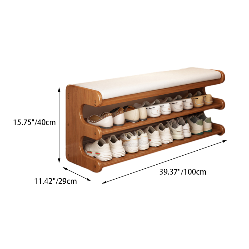Elegant Bamboo Entryway Bench With Shoe Storage & PU Leather Seat