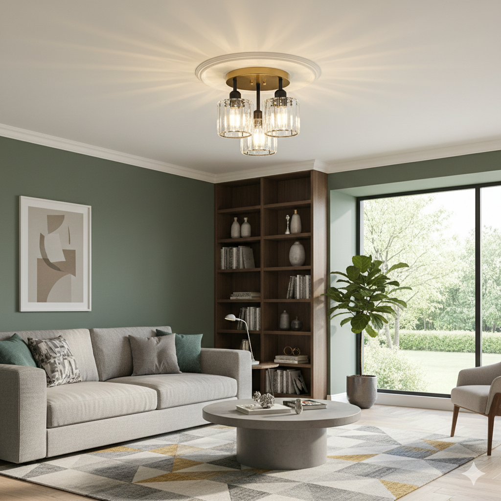 Elegant Crystal Semi Flush Ceiling Light for Bedroom & Living Room
