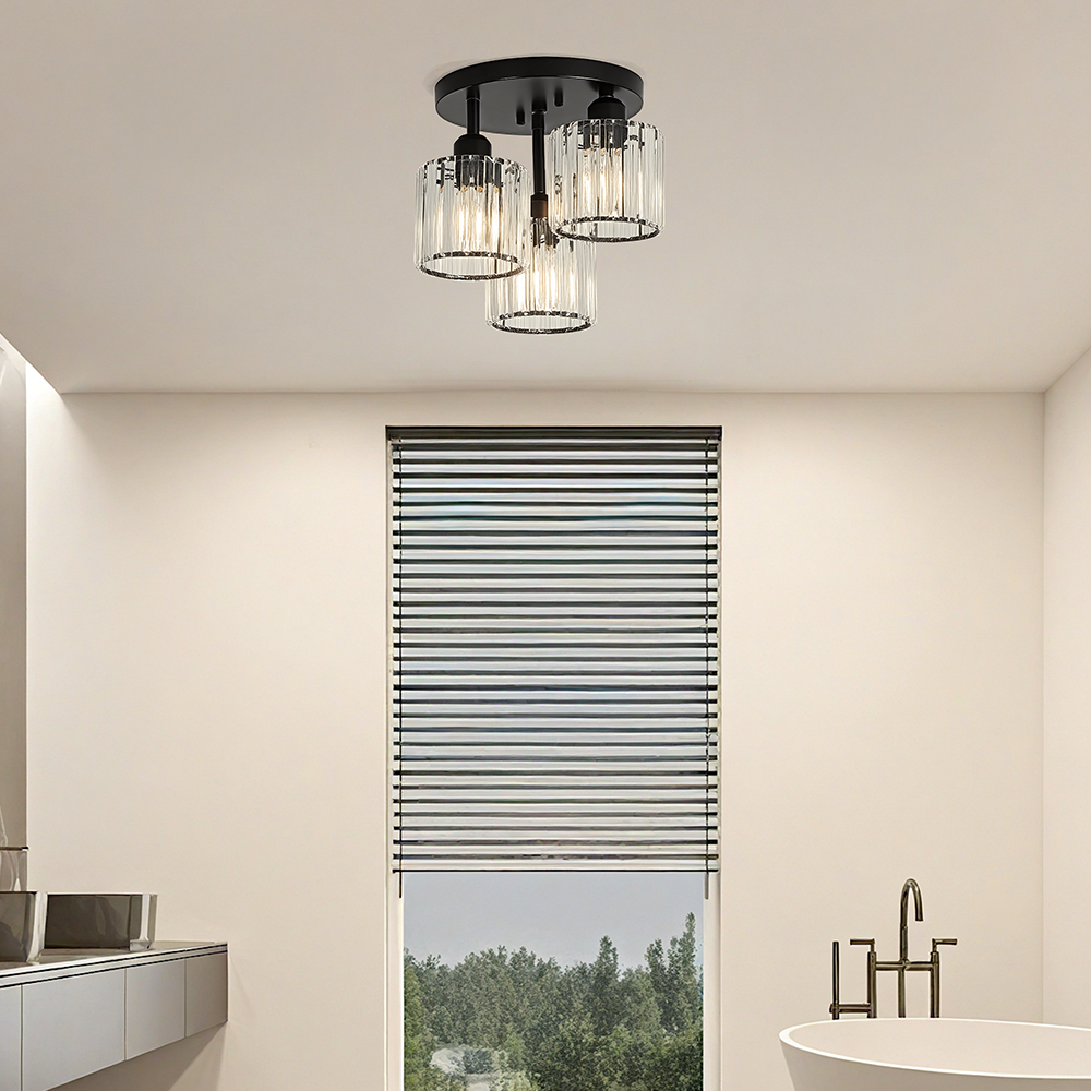 Elegant Crystal Semi Flush Ceiling Light for Bedroom & Living Room