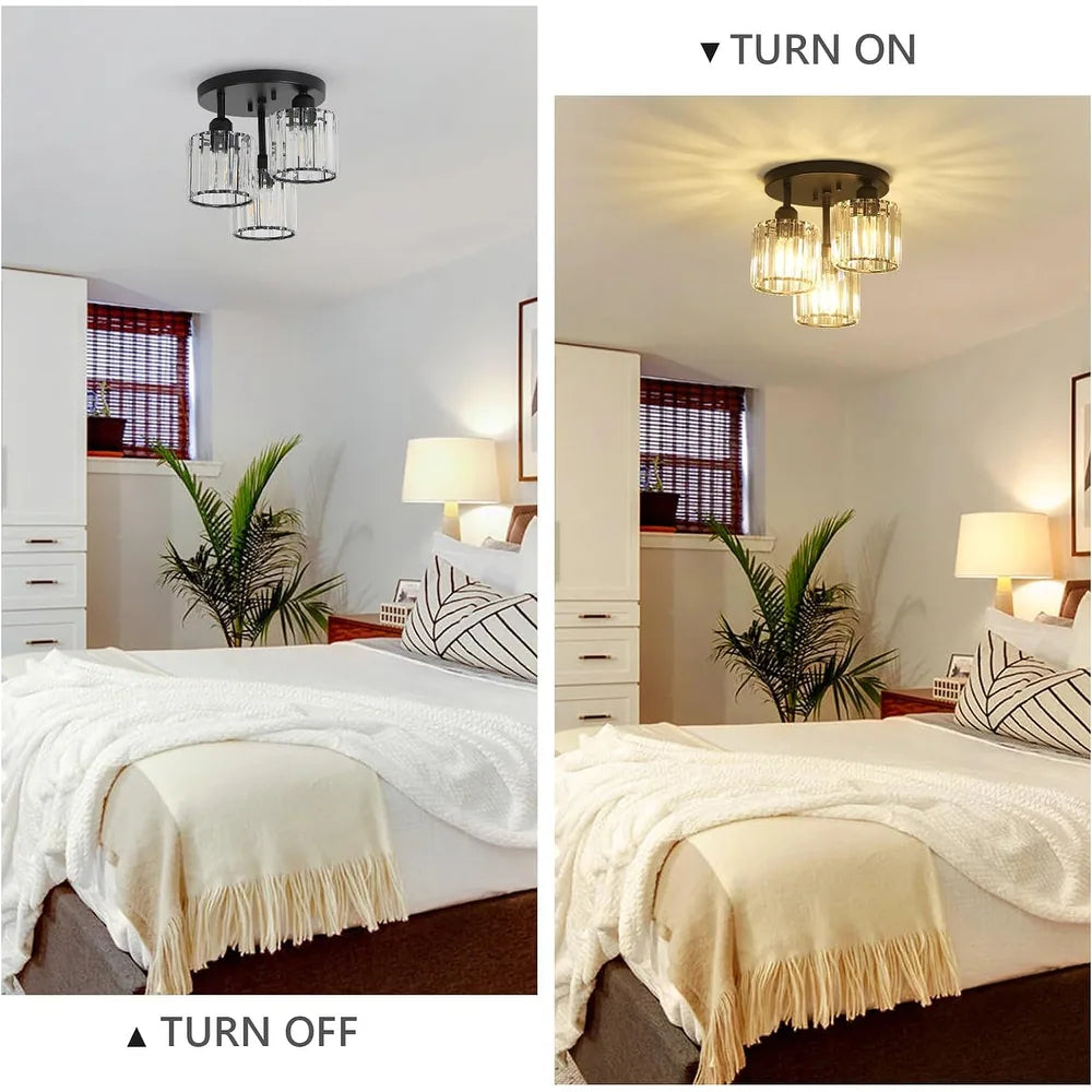 Elegant Crystal Semi Flush Ceiling Light for Bedroom & Living Room