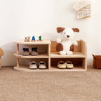 Children Shoe Storage Bench with Japanese Pine Wood 2-Tier Entryway Rack