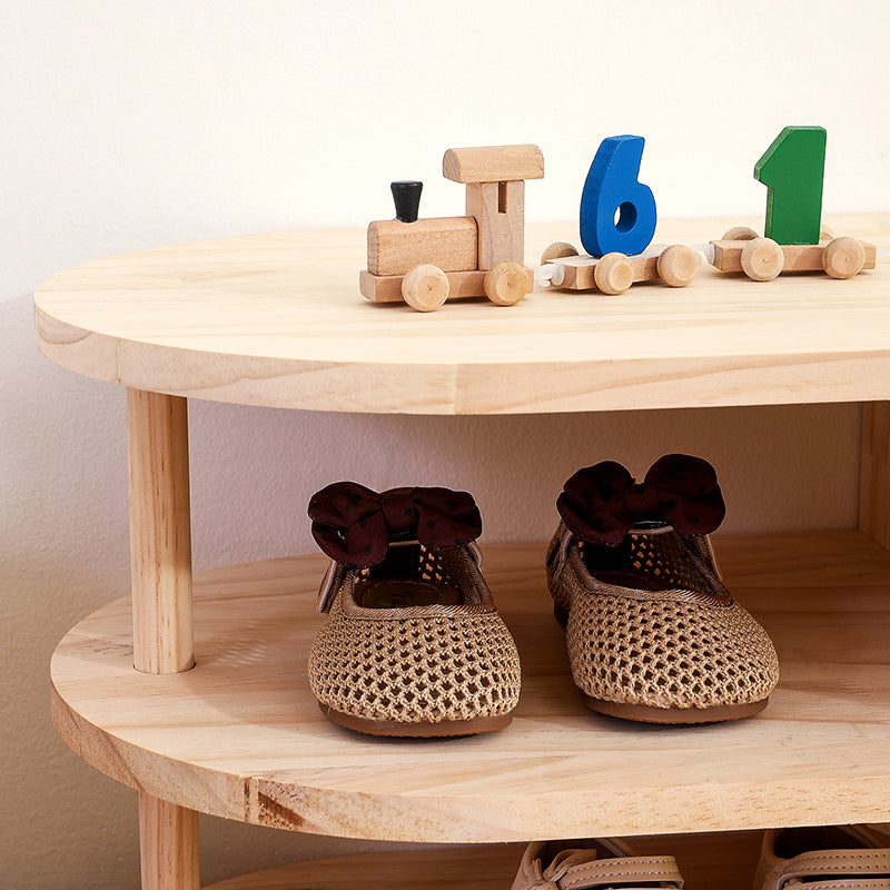 Children Shoe Storage Bench with Japanese Pine Wood 2-Tier Entryway Rack
