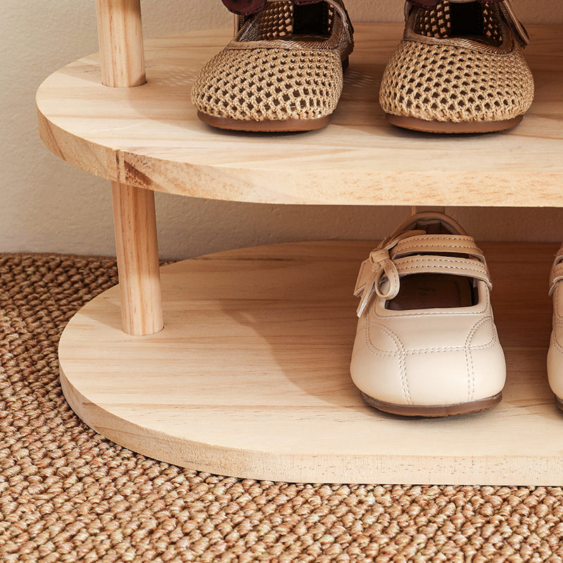 Children Shoe Storage Bench with Japanese Pine Wood 2-Tier Entryway Rack