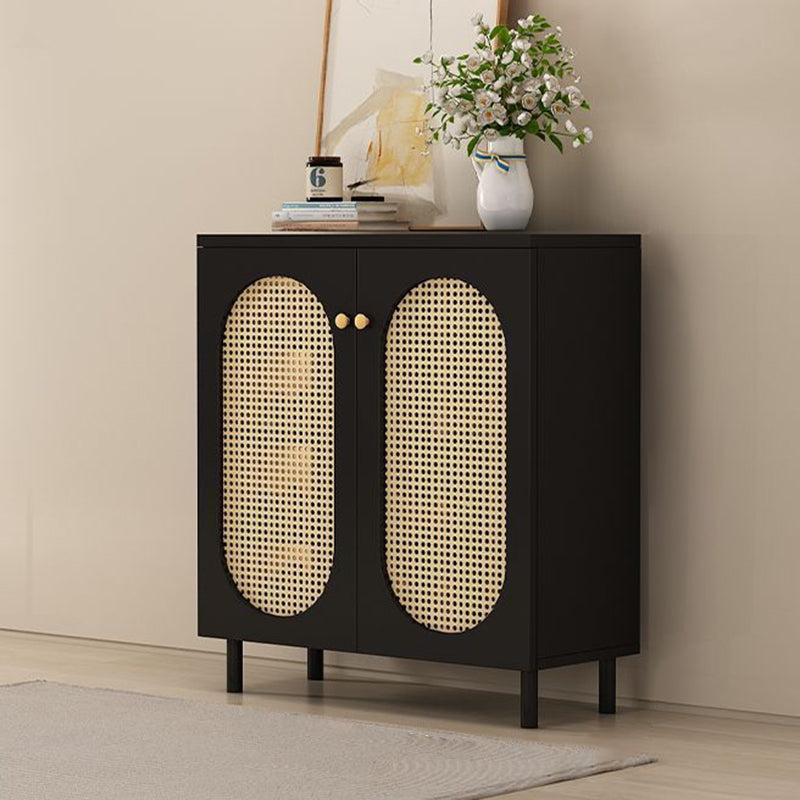 Modern Minimalist 4-Tier Shoe Storage Cabinet with Rattan & Glass Organizer for Entryway