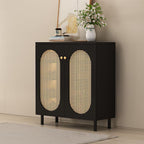 Modern Minimalist 4-Tier Shoe Storage Cabinet with Rattan & Glass Organizer for Entryway