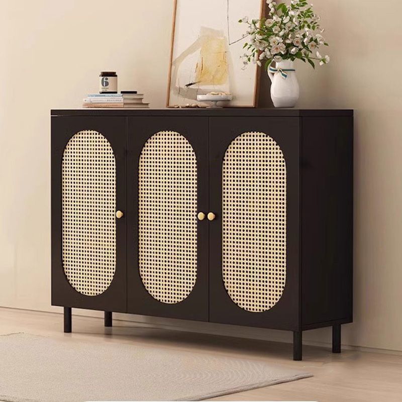 Modern Minimalist 4-Tier Shoe Storage Cabinet with Rattan & Glass Organizer for Entryway