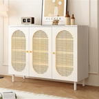 Modern Minimalist 4-Tier Shoe Storage Cabinet with Rattan & Glass Organizer for Entryway