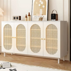 Modern Minimalist 4-Tier Shoe Storage Cabinet with Rattan & Glass Organizer for Entryway