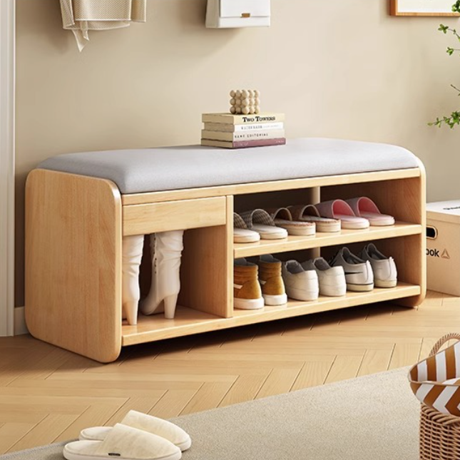Modern Minimalist Shoe Rack Bench with Two-Tier Shoe Storage for Entryway