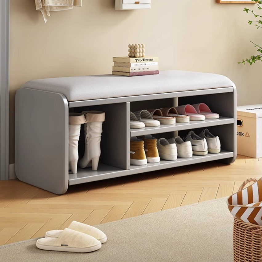 Modern Minimalist Shoe Rack Bench with Two-Tier Shoe Storage for Entryway