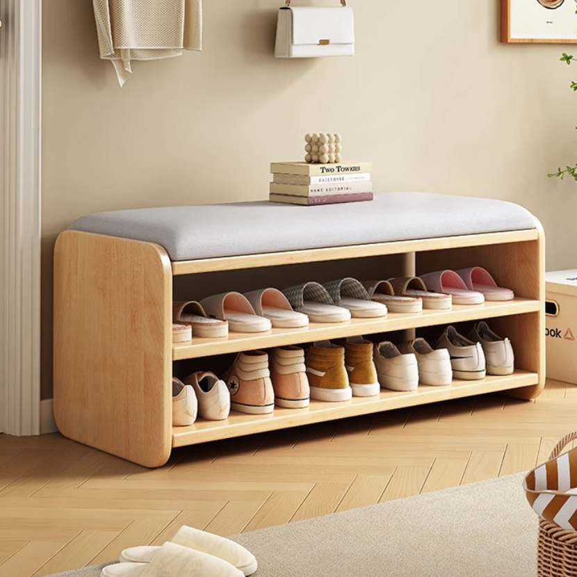 Modern Minimalist Shoe Rack Bench with Two-Tier Shoe Storage for Entryway