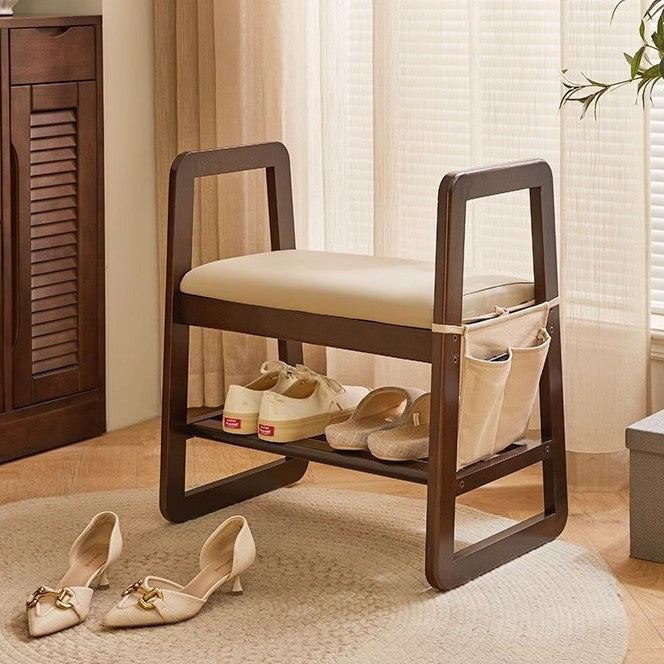 Modern Minimalist Shoe Storage Bench with Armrests - Elegant Entryway Rack & Shoe Changing Stool