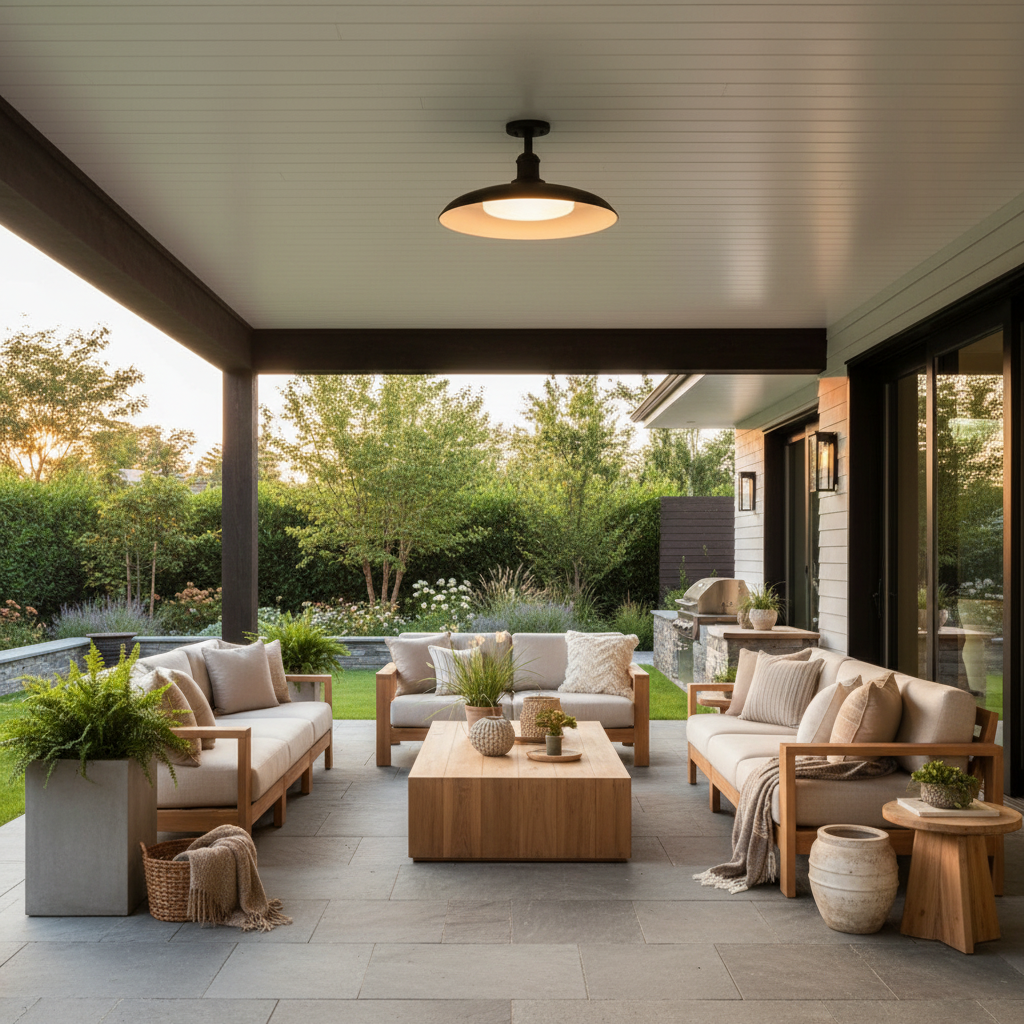 Outdoor Waterproof Ceiling Light IP65 | Black Round Semi Flush Mount Fixture for Patio Porch Lighting