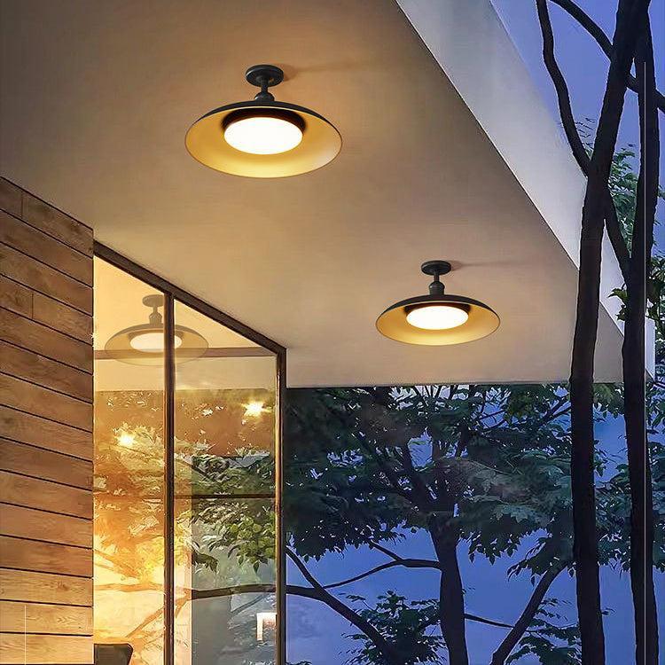 Outdoor Waterproof Ceiling Light IP65 | Black Round Semi Flush Mount Fixture for Patio Porch Lighting