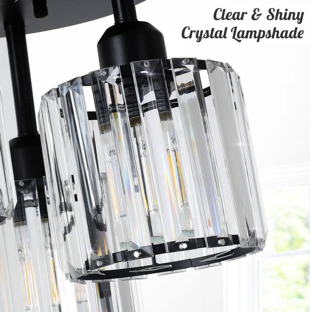 Elegant Crystal Semi Flush Ceiling Light for Bedroom & Living Room