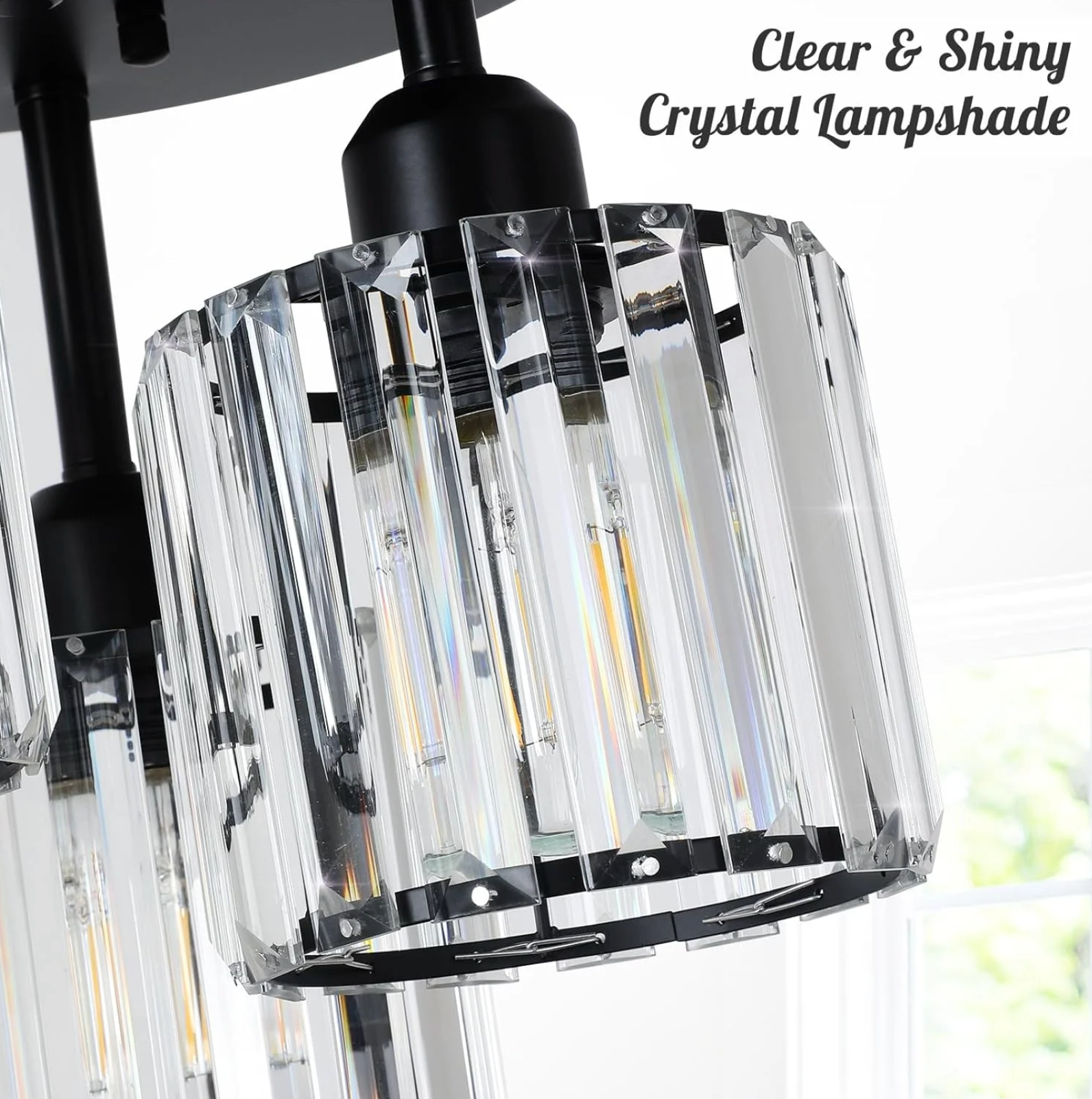 Elegant Crystal Semi Flush Ceiling Light for Bedroom & Living Room