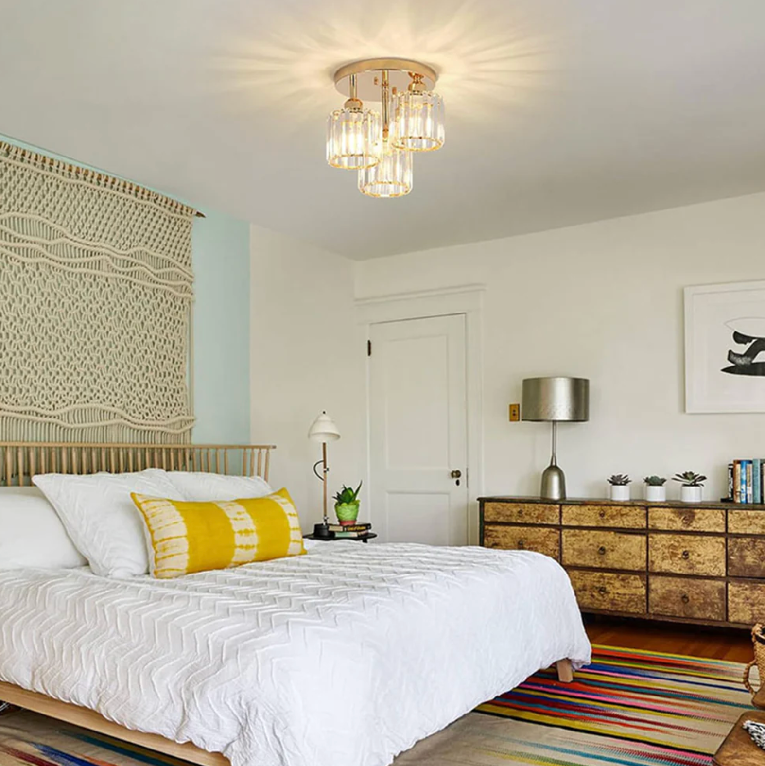 Elegant Crystal Semi Flush Ceiling Light for Bedroom & Living Room
