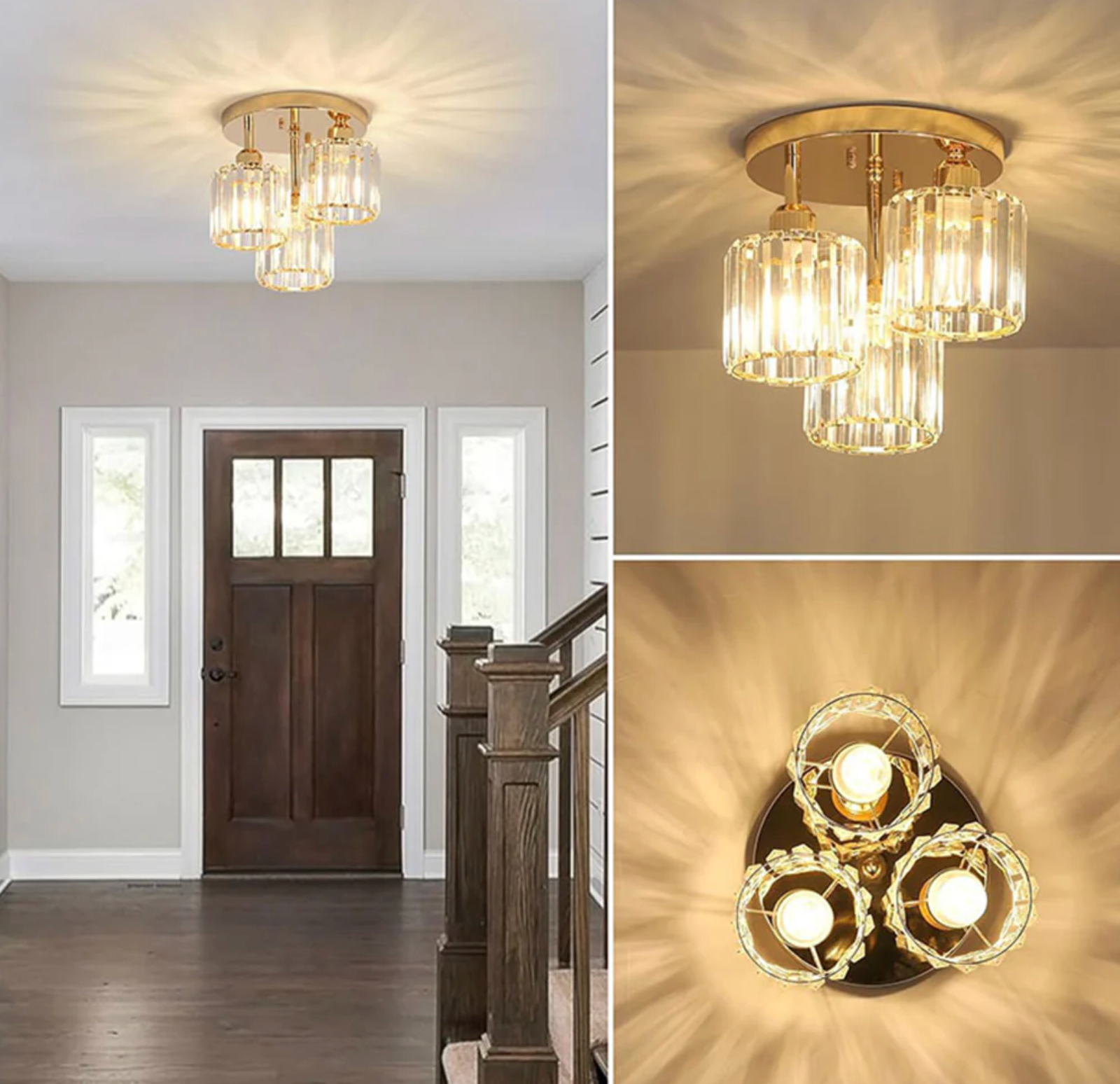 Elegant Crystal Semi Flush Ceiling Light for Bedroom & Living Room