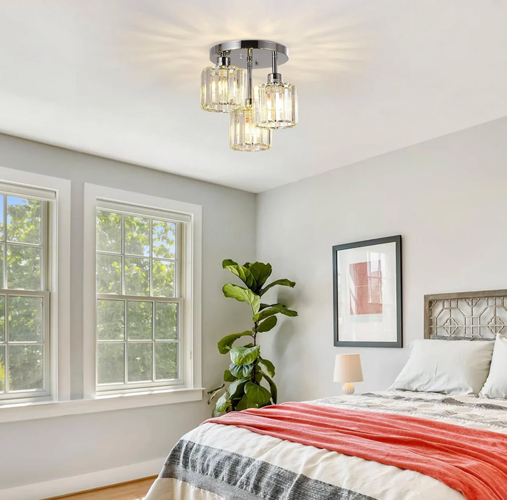 Elegant Crystal Semi Flush Ceiling Light for Bedroom & Living Room