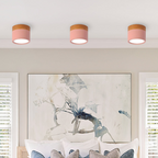 Button Wood Flush Mount Ceiling Light - Minimalist Aluminum Fixture with Wood Accent