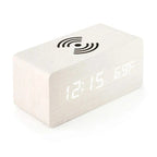 Stylish Wooden Digital Alarm Clock with Wireless Charging & Voice Activation
