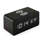 Stylish Wooden Digital Alarm Clock with Wireless Charging & Voice Activation