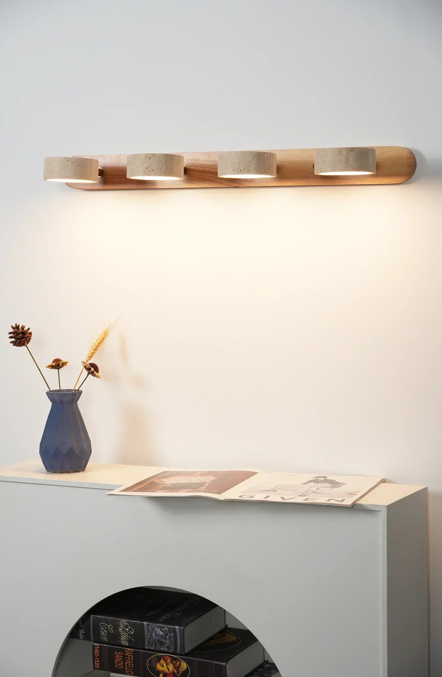 Travertine Duo Wood Wall Light