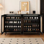 Modern Minimalist 4-Tier Shoe Storage Cabinet with Rattan & Glass Organizer for Entryway