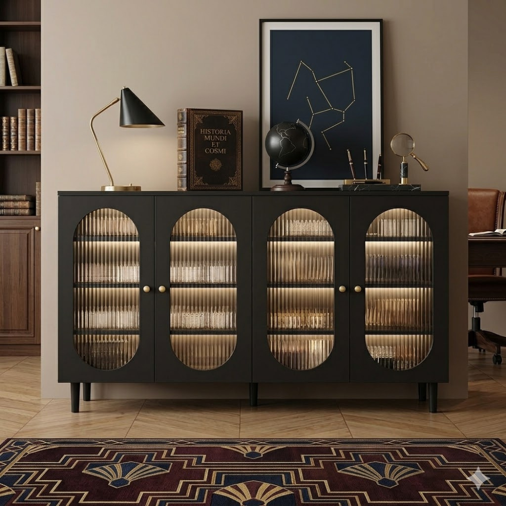 Modern Minimalist 4-Tier Shoe Storage Cabinet with Rattan & Glass Organizer for Entryway