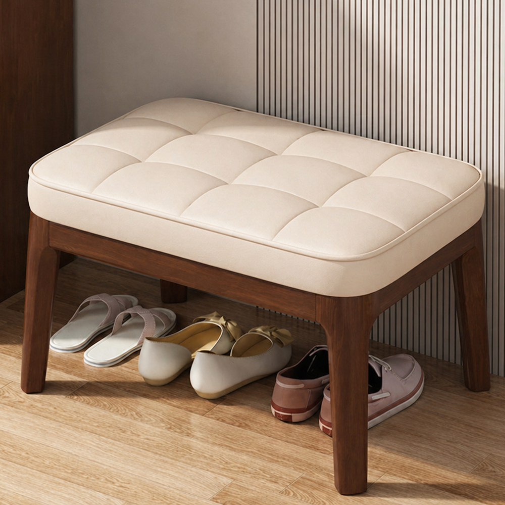 Scandinavian Shoe Storage Bench with Solid Wood Frame & PU Leather Seat