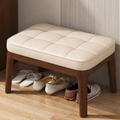 Scandinavian Shoe Storage Bench with Solid Wood Frame & PU Leather Seat