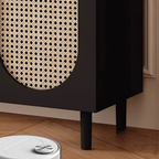 Modern Minimalist 4-Tier Shoe Storage Cabinet with Rattan & Glass Organizer for Entryway