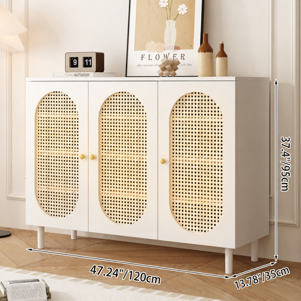 Modern Minimalist 4-Tier Shoe Storage Cabinet with Rattan & Glass Organizer for Entryway