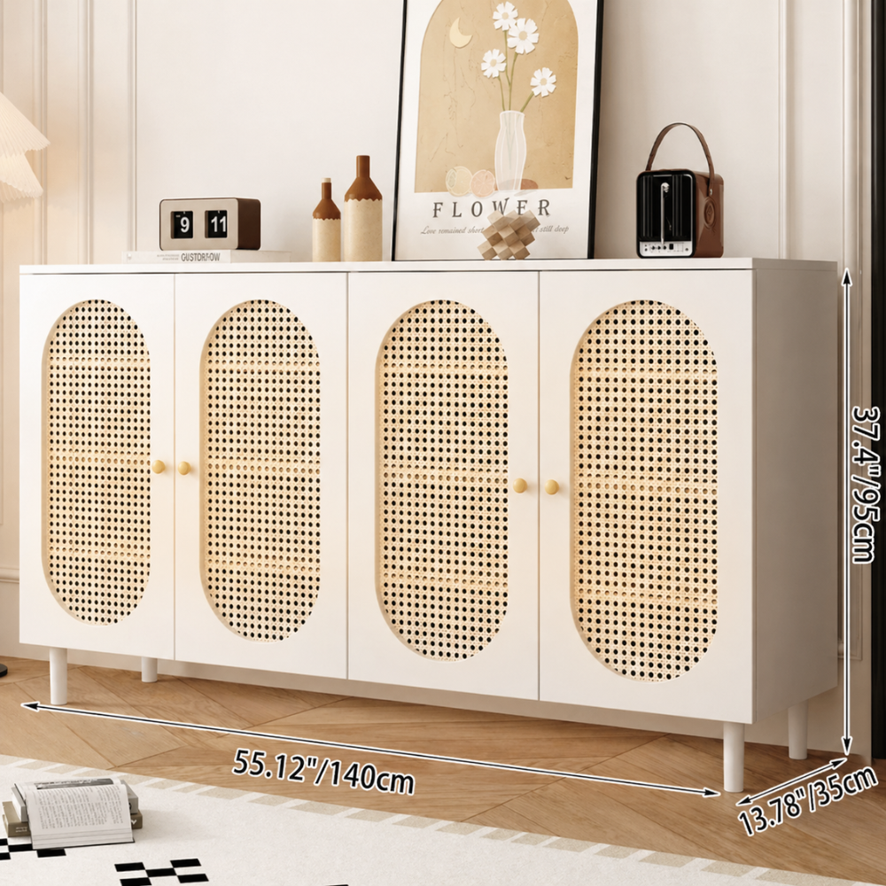 Modern Minimalist 4-Tier Shoe Storage Cabinet with Rattan & Glass Organizer for Entryway