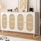 Modern Minimalist 4-Tier Shoe Storage Cabinet with Rattan & Glass Organizer for Entryway