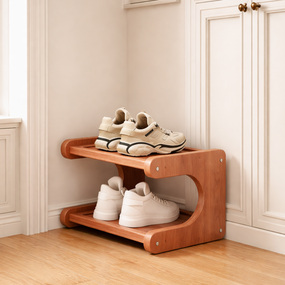 Bamboo Shoe Rack - Modern Minimalist Shoe Storage Organizer, 2-5 Tiers
