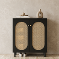Modern Minimalist 4-Tier Shoe Storage Cabinet with Rattan & Glass Organizer for Entryway