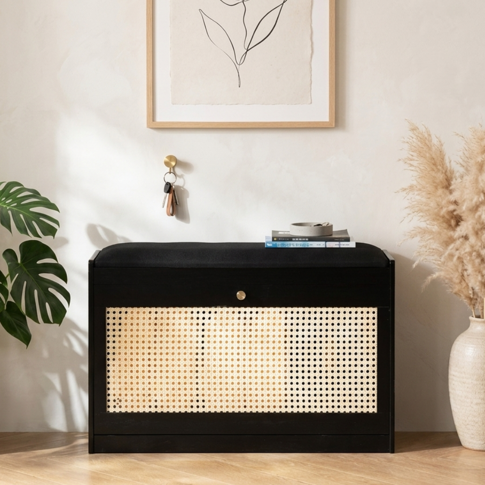 Stylish Bamboo Shoe Storage Bench with Cushioned Seating for Entryway