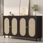 Modern Minimalist 4-Tier Shoe Storage Cabinet with Rattan & Glass Organizer for Entryway
