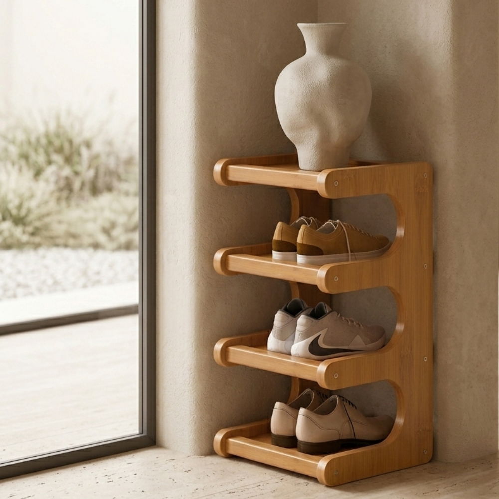 Scandinavian Bamboo Shoe Organizer - 2-6 Tier Shoe Rack Storage Cabinet