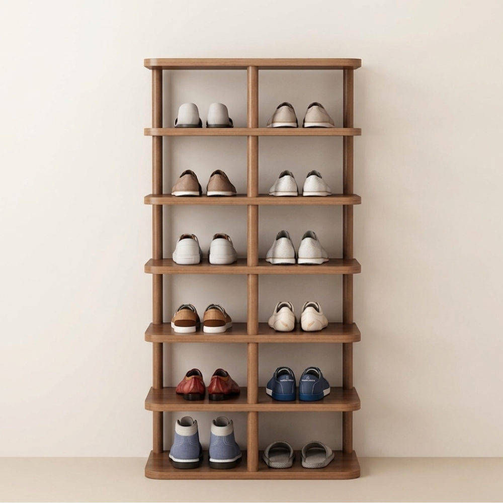 Modern Minimalist Shoe Rack - 6/7 Tier PVC & Wood Shoe Organizer