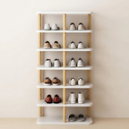 Modern Minimalist Shoe Rack - 6/7 Tier PVC & Wood Shoe Organizer
