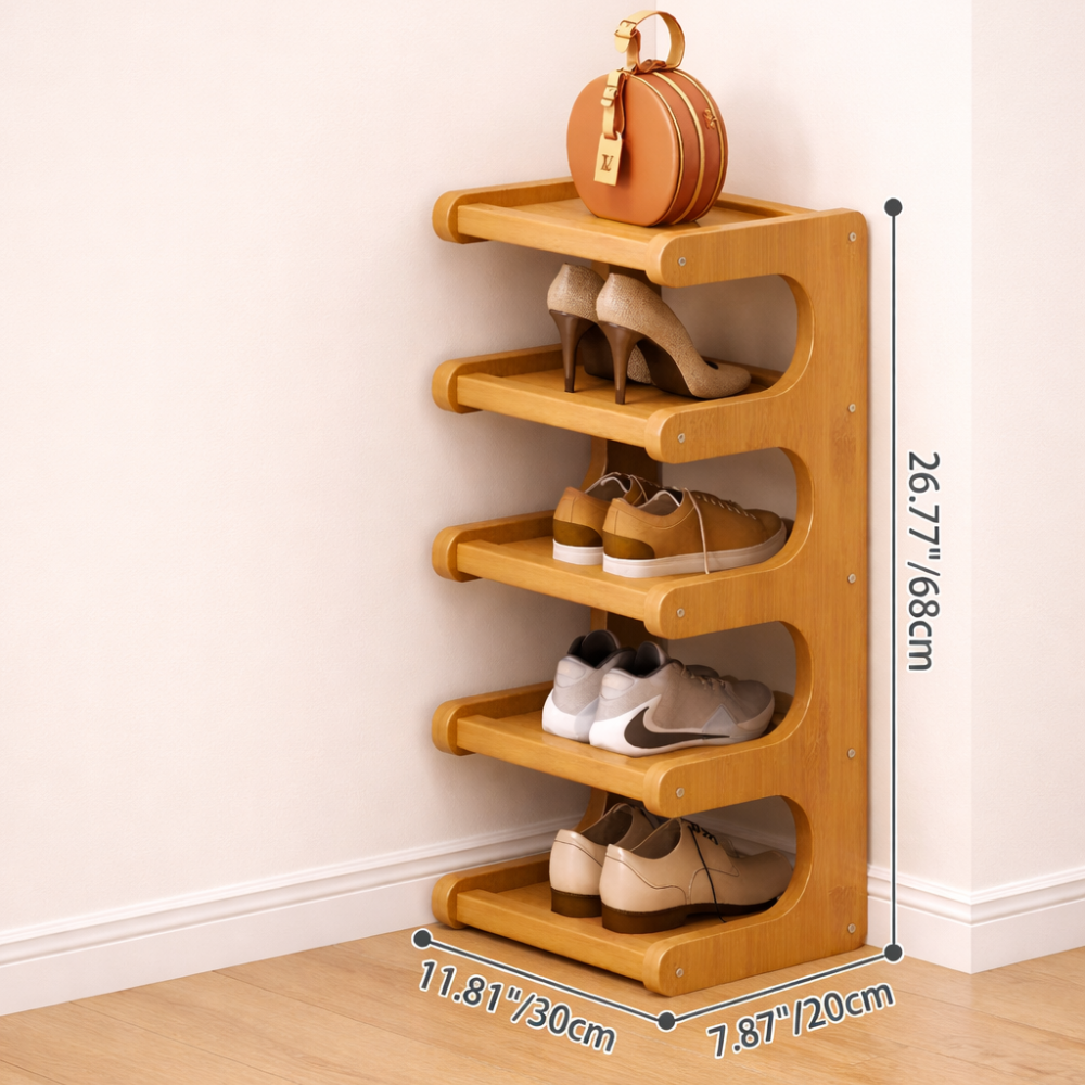 Scandinavian Bamboo Shoe Organizer - 2-6 Tier Shoe Rack Storage Cabinet