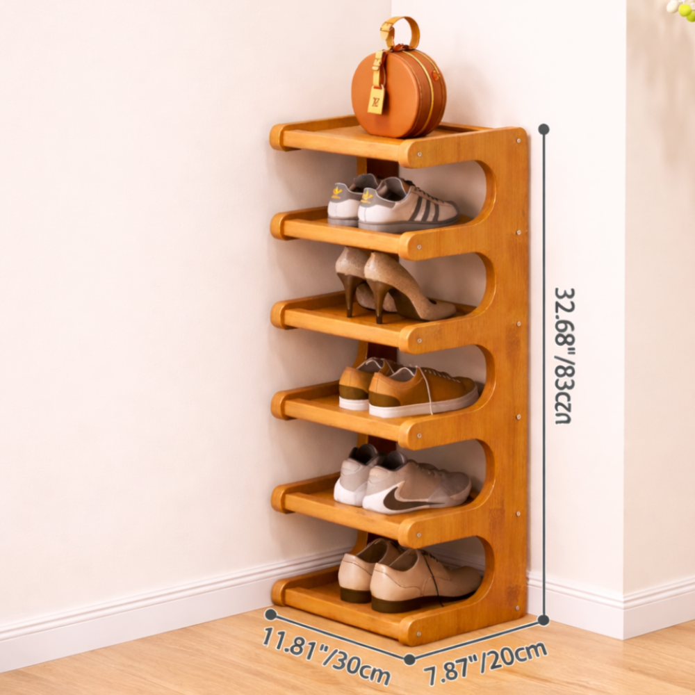 Scandinavian Bamboo Shoe Organizer - 2-6 Tier Shoe Rack Storage Cabinet