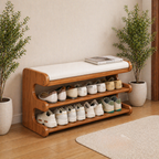 Elegant Bamboo Entryway Bench With Shoe Storage & PU Leather Seat
