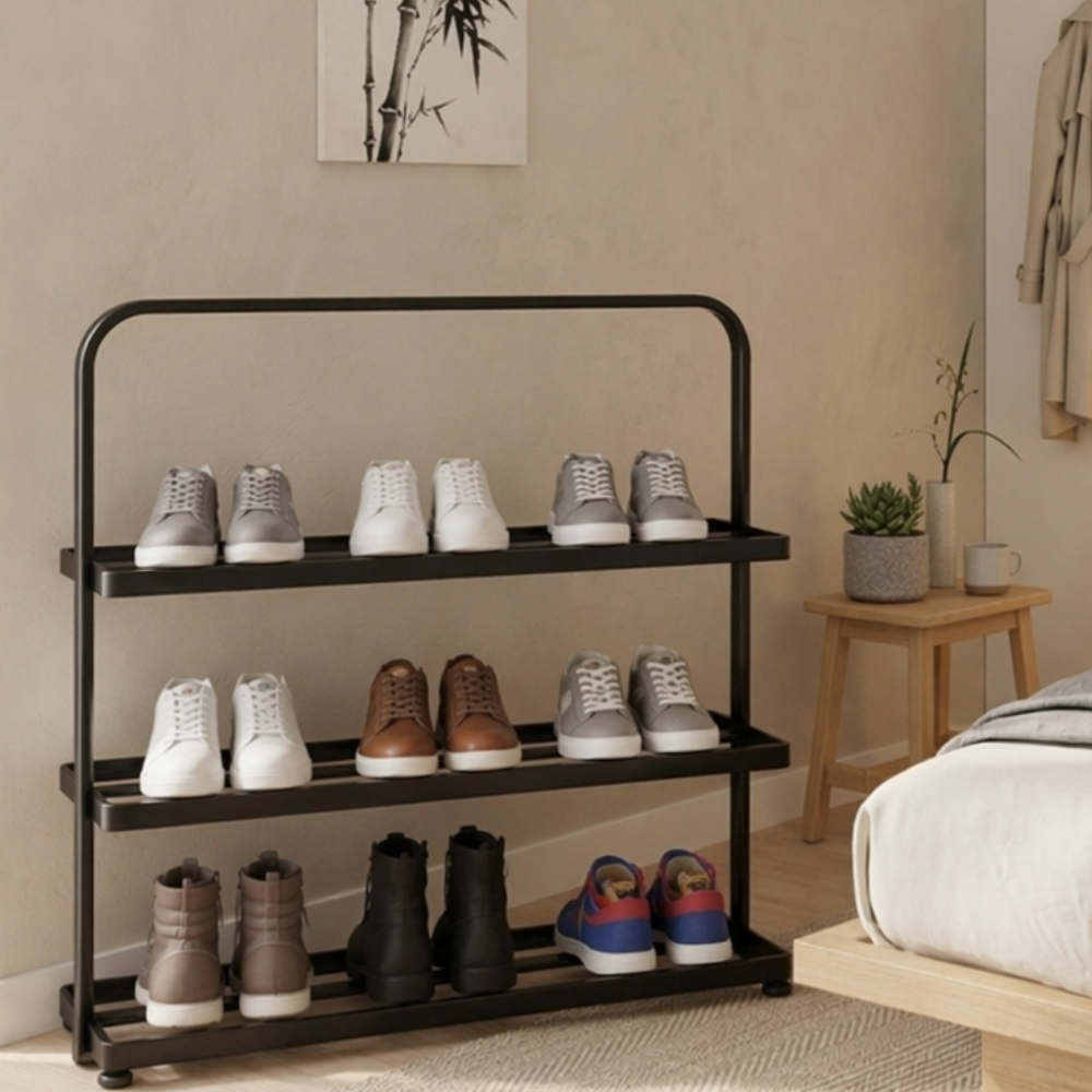 Modern Minimalist 3-Tier Shoe Rack - Durable Iron Shoe Storage Organizer