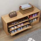 Scandinavian Solid Wood 2-Tier Shoe Storage Cabinet with Cushioned Seat for Entryway