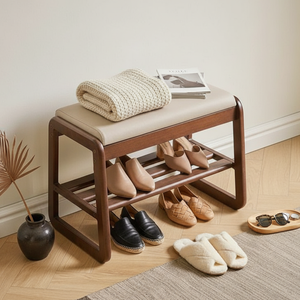Elegant Shoe Rack Storage Bench - Entryway Shoe Storage with Leather Seating
