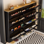 Modern Minimalist Shoe Storage Cabinet - Slim Steel Organizer with Drawers